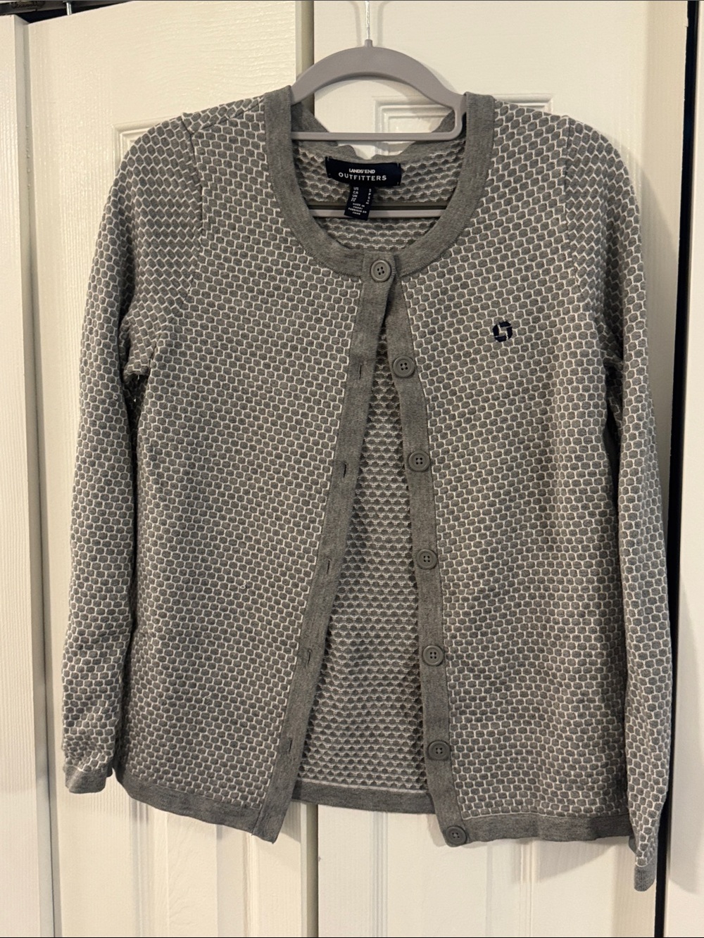 Chase Apparel Land’s End Gray Honeycomb Knit Button Cardigan